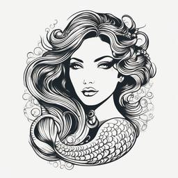 Classic Mermaid Tattoo - Embrace timeless beauty with a classic and elegant mermaid tattoo design.  simple vector color tattoo,minimal,white background