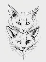 2 Cat Tattoo - Tattoo featuring two cats for a dual cat design.  minimal color tattoo, white background