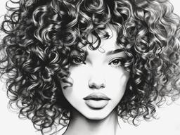 drawing of curly hair with highlights  minimal rough sketch scribbles,doodles,black and white