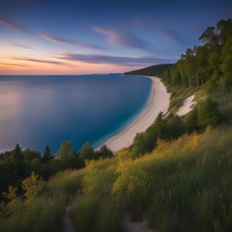 sleeping bear dunes - paint the serene night view of sleeping bear dunes, where lake michigan's shoreline and towering dunes offer a peaceful retreat. 