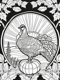 Turkey and Pumpkin Coloring Pages - Classic Thanksgiving Scene with a Turkey  minimal black outline printable sheet, coloring page