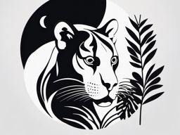 Panther and moon tattoo. Nocturnal jungle elegance.  minimalist black white tattoo style