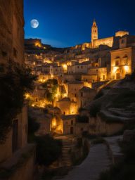 matera, italy - capture the ancient charm of matera's cave dwellings and stone architecture in the moonlight. 