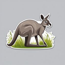 Western Grey Kangaroo Sticker - A western grey kangaroo grazing on grass, ,vector color sticker art,minimal