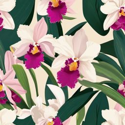 Cattleya Orchid Clip Art - Elegant cattleya orchid blossoms,  color vector clipart, minimal style