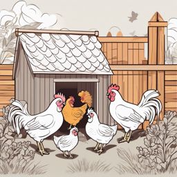 Chickens in Coop clipart - Chickens in a cozy coop, ,vector color clipart,minimal