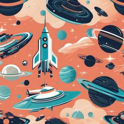 Movie clipart - sci-fi movie with spaceships and planets  color,minimalist,vector clipart