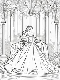 Sleeping Beauty Coloring Pages - Dreamy Scene of the Enchanted Princess  minimal black outline printable sheet, coloring page