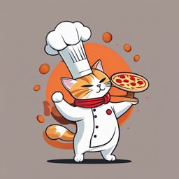 Cat as a chef tossing pizza dough in the air  minimalist color design, white background, t shirt vector art