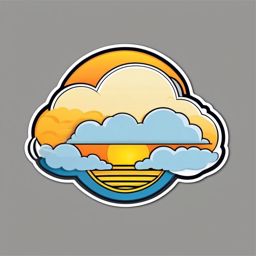 Cloud and Sun Sticker - Sun behind a fluffy cloud, ,vector color sticker art,minimal