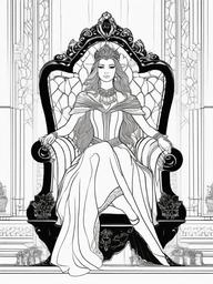 Princess on a Throne Coloring Pages - Regal Figure Sitting on a Throne  minimal black outline printable sheet, coloring page