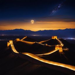 jiayuguan - illustrate the historical night view of jiayuguan pass, the western terminus of the great wall, where ancient fortifications stand proudly under the stars. 