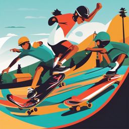 Skateboarding Park Competition Clipart - Skateboarders competing in a skateboarding competition at a skatepark.  color vector clipart, minimal style