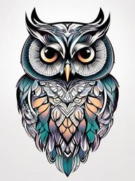 Flower Owl Tattoo - Blend floral beauty with the allure of owls in a flower owl tattoo.  simple color tattoo,vector style,white background