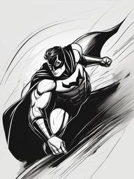 drawing of a superhero saving the day  minimal rough sketch scribbles,doodles,black and white