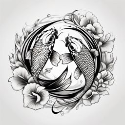 Pisces Koi Fish Tattoo,a powerful tattoo celebrating the Pisces zodiac with a koi fish, signifying duality and adaptability. , tattoo design, white clean background