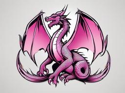 Pink Dragon Tattoo - Tattoo featuring a dragon with a pink color palette.  simple color tattoo,minimalist,white background