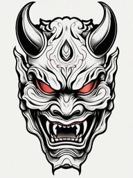 Japanese Hannya Mask Tattoo - Showcases the traditional and expressive Hannya mask in Japanese tattoo art.  simple color tattoo,white background,minimal
