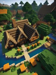 medieval village with thatched-roof cottages - minecraft house design ideas 