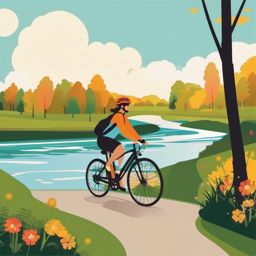 Bike Ride by the River clipart - Biking along a scenic river, ,vector color clipart,minimal