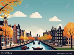 Amsterdam clipart - Rijksmuseum and Amsterdam canals, ,color clipart vector style