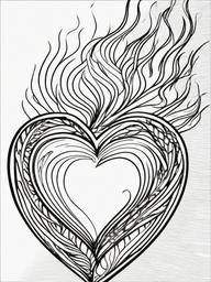 Heart with Flames Coloring Pages - Fiery Hearts Burning with Passion  minimal black outline printable sheet, coloring page