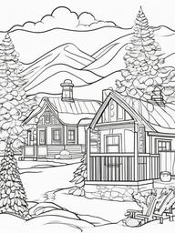 Christmas Village Coloring Pages - Charming Scene of Holiday Homes  minimal black outline printable sheet, coloring page