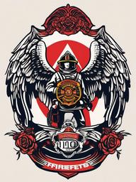 Firefighter Guardian Angel Tattoos - Honor firefighters with a guardian angel tattoo.  minimalist color tattoo, vector