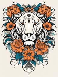 leo tattoo with flowers  simple vector color tattoo