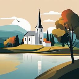 Church clipart - church with a picturesque landscape  color,minimalist,vector clipart