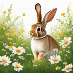 Rabbit Clipart in a Meadow,Agile rabbit in a blossoming meadow, representing fertility and quick thinking. 