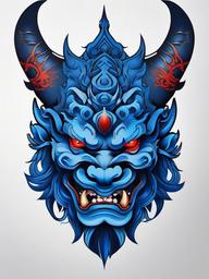 blue oni tattoo  simple color tattoo,white background,minimal