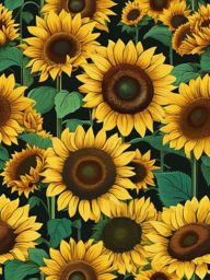 Sunflower Field Clipart - A field full of vibrant sunflowers in the sun.  color vector clipart, minimal style