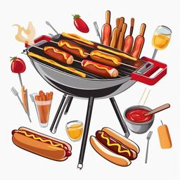 BBQ with hot dogs on sticks clipart.  vector style illustration, white background