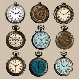 Vintage Pocket Watch Clipart - A vintage pocket watch with ornate engravings, an heirloom of timeless precision.  color clipart, minimalist, vector art, 