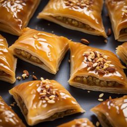 baklava, layers of filo pastry with nuts and honey syrup (popular in southeast asia). 