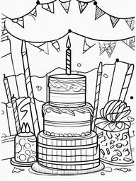 Birthday Pinata Coloring Pages - Breaking a Fun Birthday Pinata  minimal black outline printable sheet, coloring page