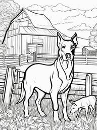 Farm Animal Coloring Pages - Farm dog watching over the animals  simple coloring pages