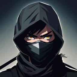 Fierce and determined anime ninja in the shadows.  front facing ,centered portrait shot, cute anime color style, pfp, full face visible