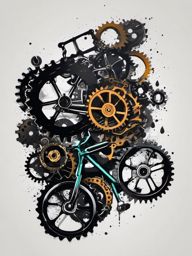 Bike gears and chain ink. Precision in motion.  minimal color tattoo design