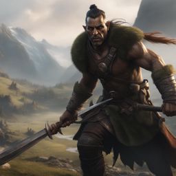 half-orc fighter,thrain thornblade,leading a daring rescue mission,the heart of enemy territory cinematic 8k, highly detailed,
