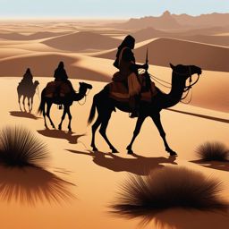 desert nomads - illustrate a group of nomads traveling through the vast desert on camelback. 