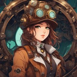 Adventurous steampunk explorer in a mechanical world.  front facing ,centered portrait shot, cute anime color style, pfp, full face visible