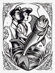Gone Fishing Tattoo,a tattoo celebrating the love for fishing, capturing the excitement and passion of the sport. , tattoo design, white clean background