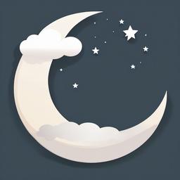 Sleep clipart - cartoon cloud sleeping on a crescent moon  color,minimalist,vector clipart