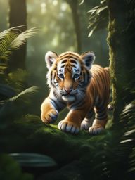 tiger cub pouncing playfully in a dense jungle 8k ultrarealistic cinematic 