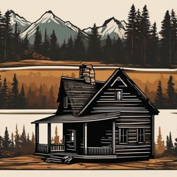 Rustic Log Cabin Sticker - Capture the rugged and natural beauty of a rustic log cabin with this cozy sticker, , sticker vector art, minimalist design