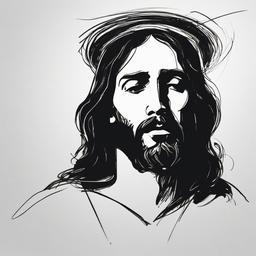 drawing of Jesus with a halo  minimal rough sketch scribbles,doodles,black and white