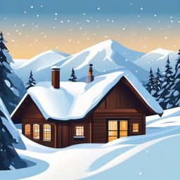 Snowy Roof Scene clipart - Snow-covered roof with picturesque scenery, ,vector color clipart,minimal