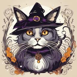 cat witch  , vector illustration, clipart